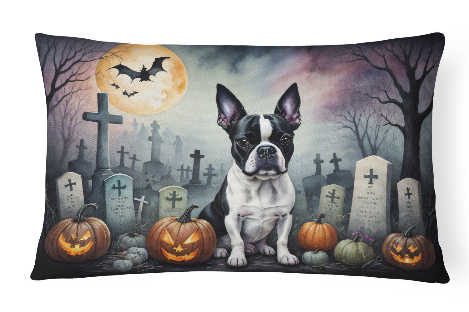 Buy this Boston Terrier Spooky Halloween Fabric Decorative Pillow