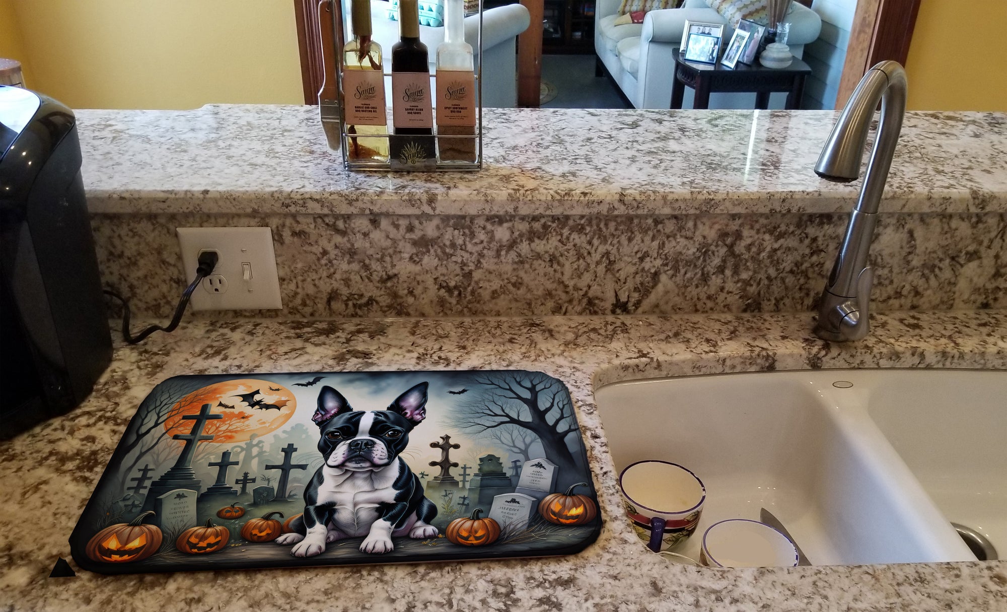 Boston Terrier Spooky Halloween Dish Drying Mat  the-store.com.