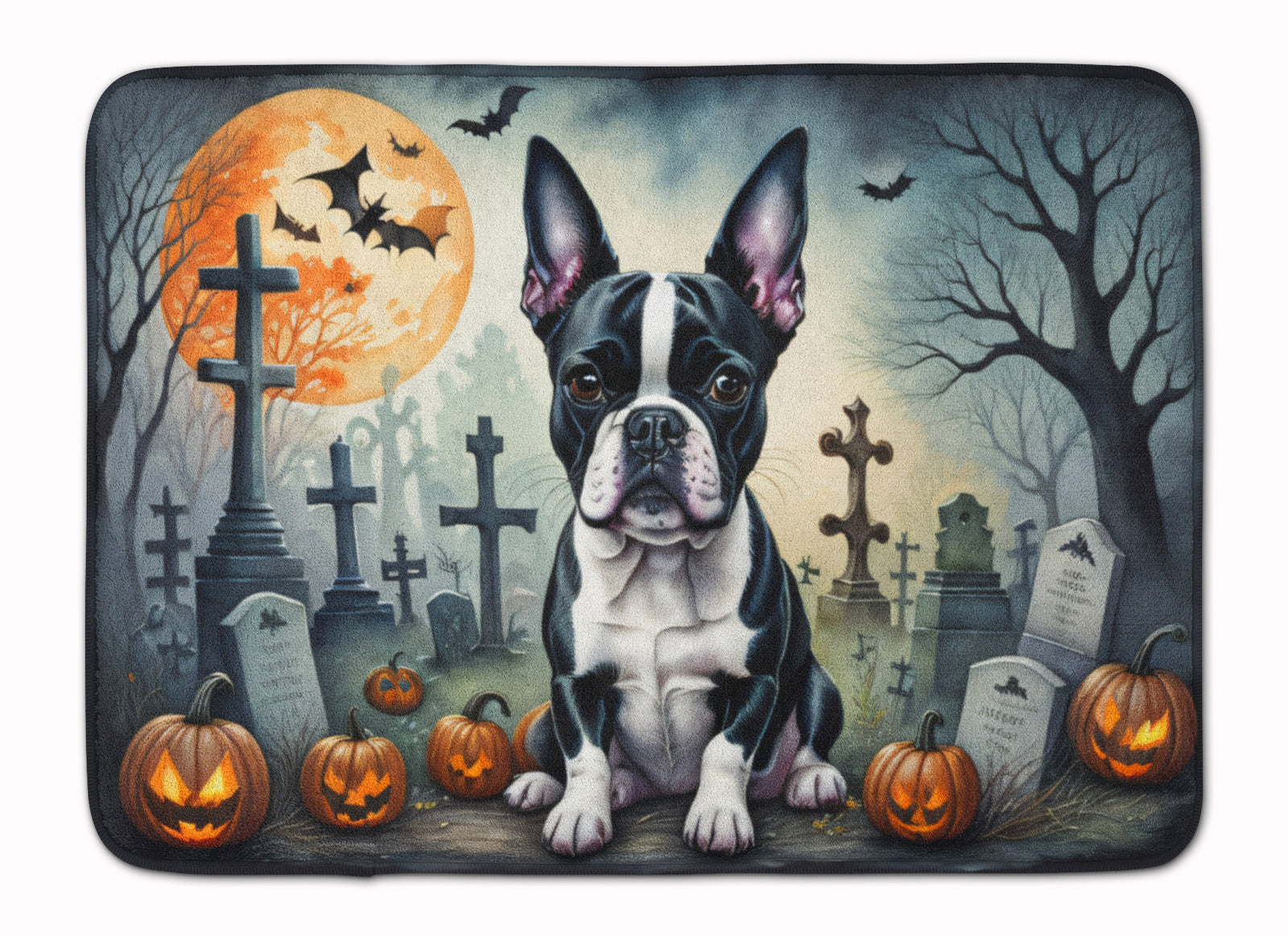 Buy this Boston Terrier Spooky Halloween Memory Foam Kitchen Mat