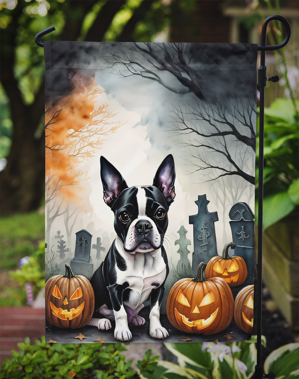 Boston Terrier Spooky Halloween Garden Flag  the-store.com.