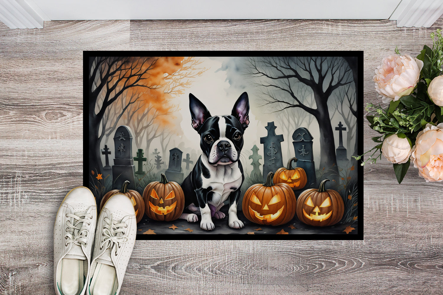 Boston Terrier Spooky Halloween Indoor or Outdoor Mat 24x36  the-store.com.