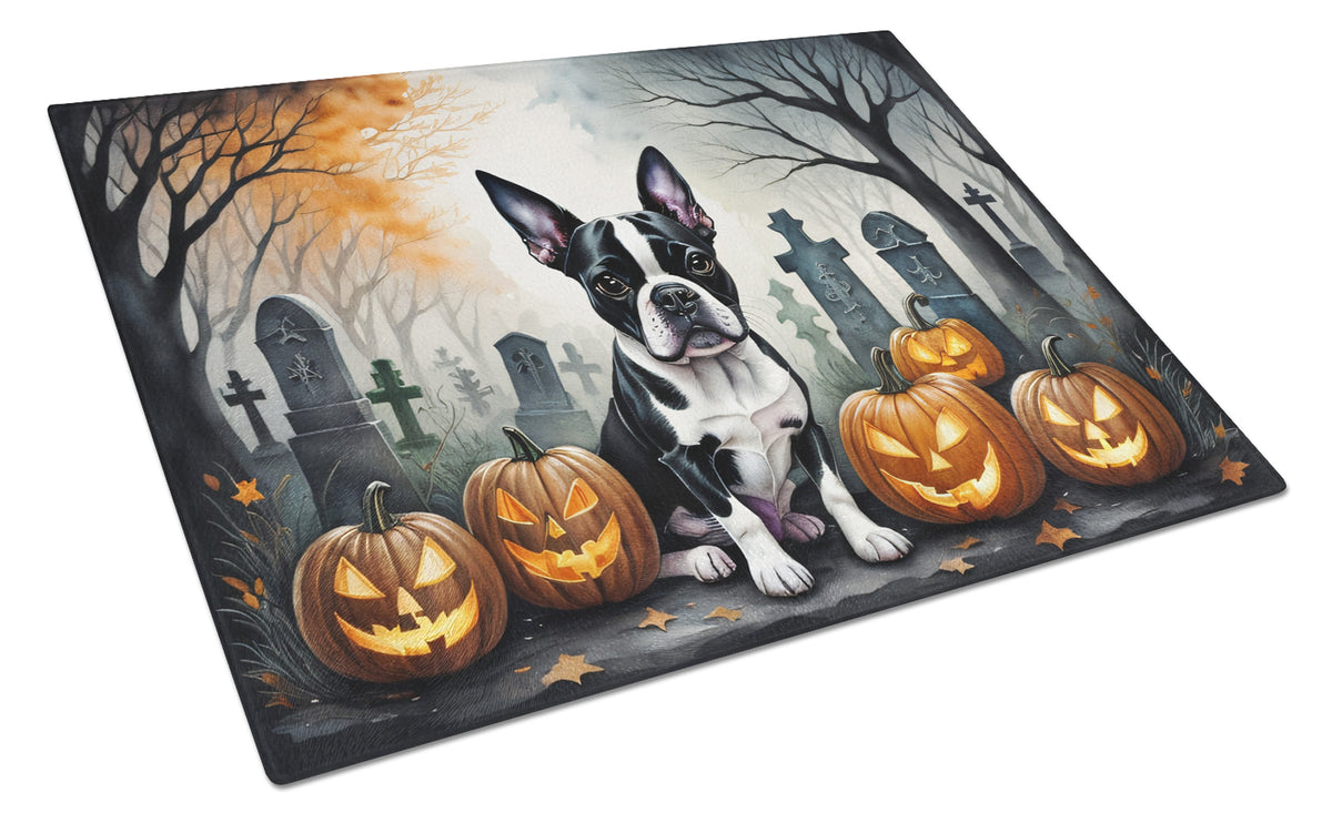 Buy this Boston Terrier Spooky Halloween Glass Cutting Board Large