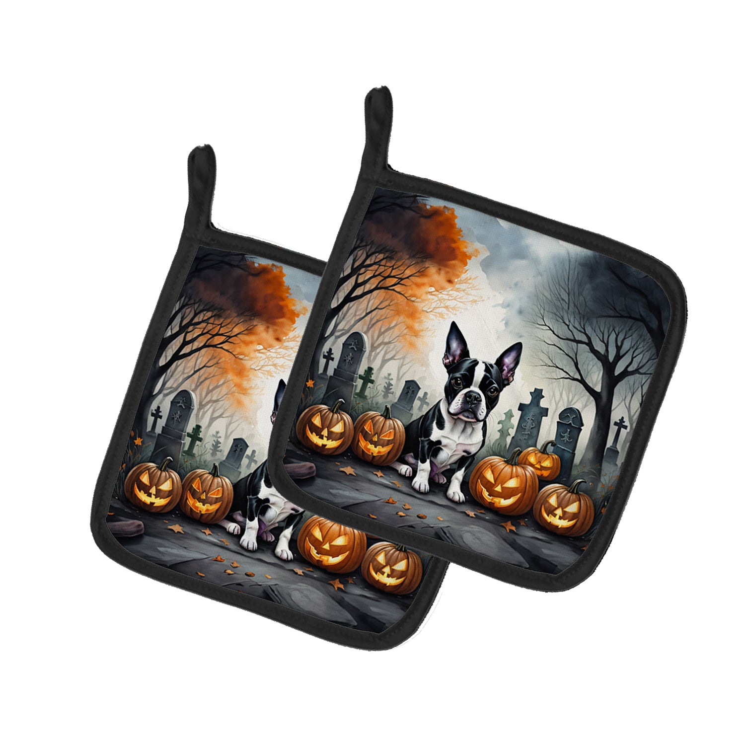 Buy this Boston Terrier Spooky Halloween Pair of Pot Holders