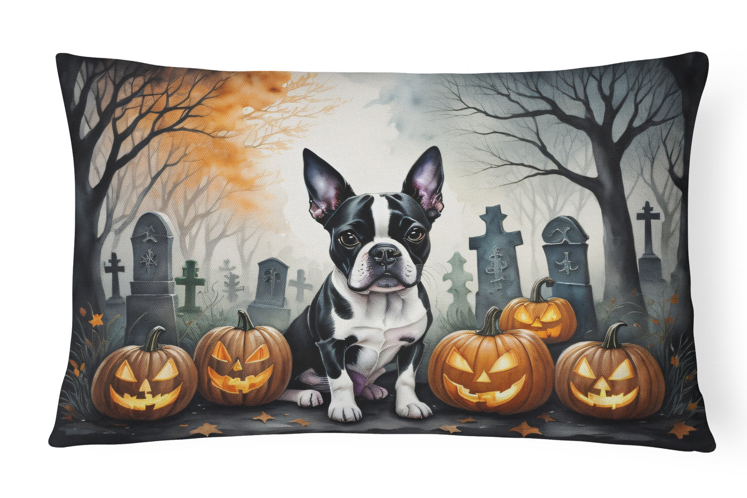 Buy this Boston Terrier Spooky Halloween Fabric Decorative Pillow