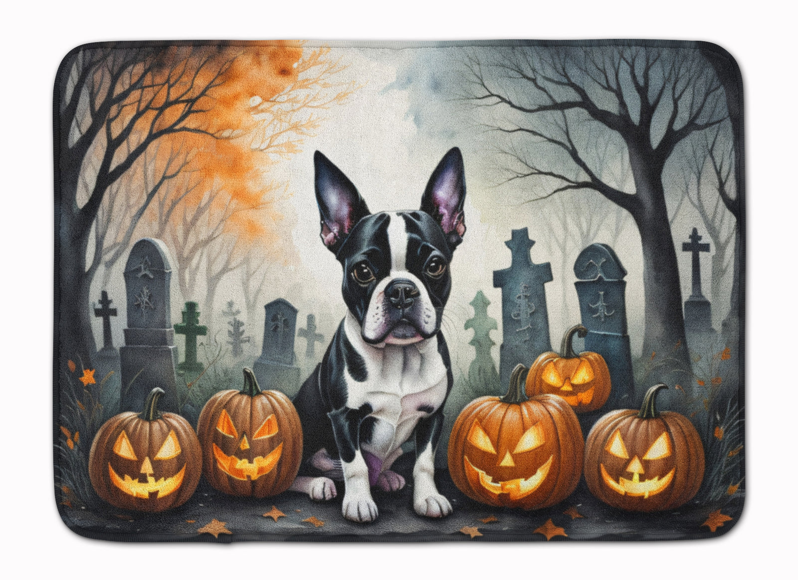 Buy this Boston Terrier Spooky Halloween Memory Foam Kitchen Mat