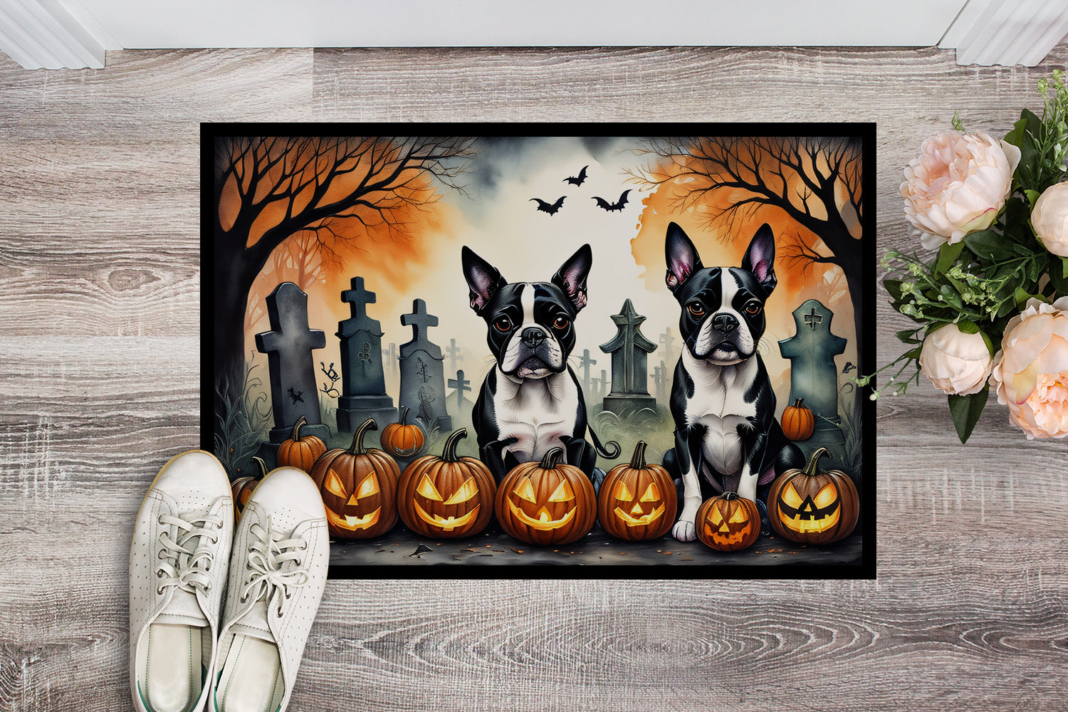 Buy this Boston Terrier Spooky Halloween Doormat 18x27