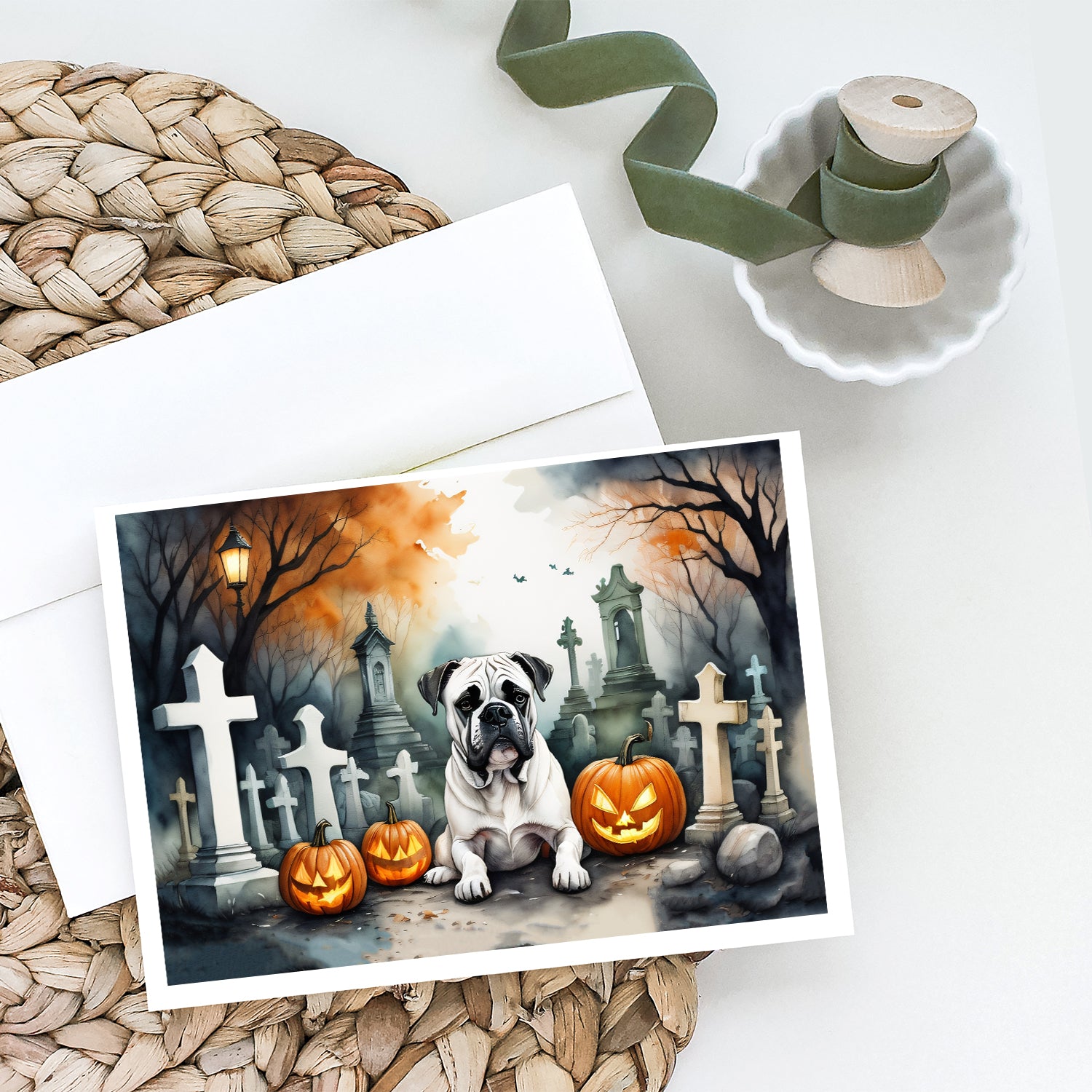 Boxer Spooky Halloween Greeting Cards and Envelopes Pack of 8  the-store.com.