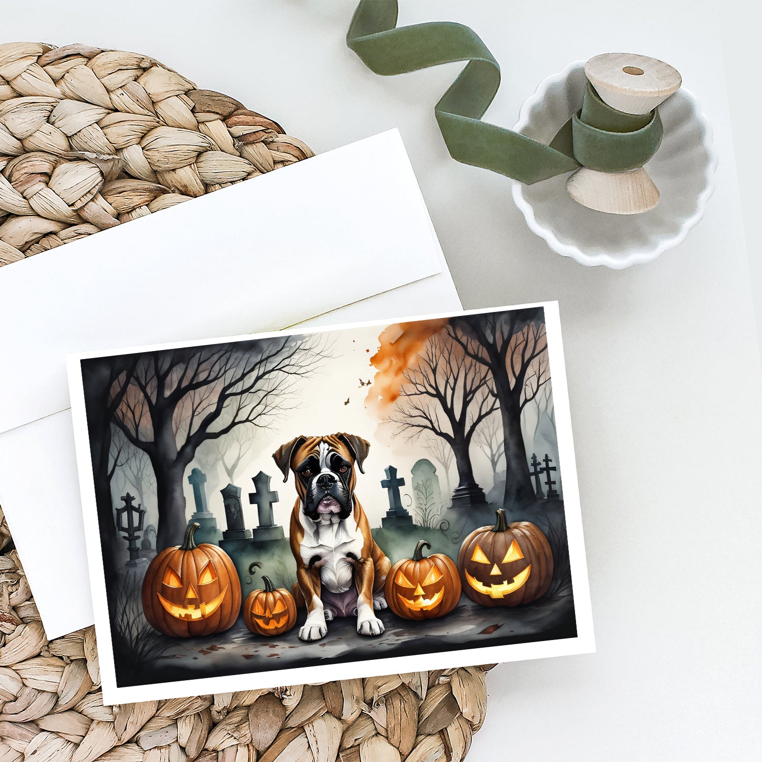 Boxer Spooky Halloween Greeting Cards and Envelopes Pack of 8  the-store.com.