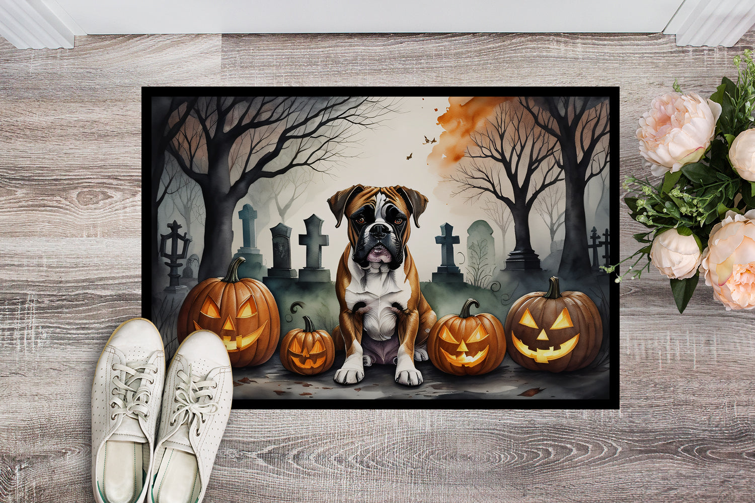 Buy this Boxer Spooky Halloween Indoor or Outdoor Mat 24x36