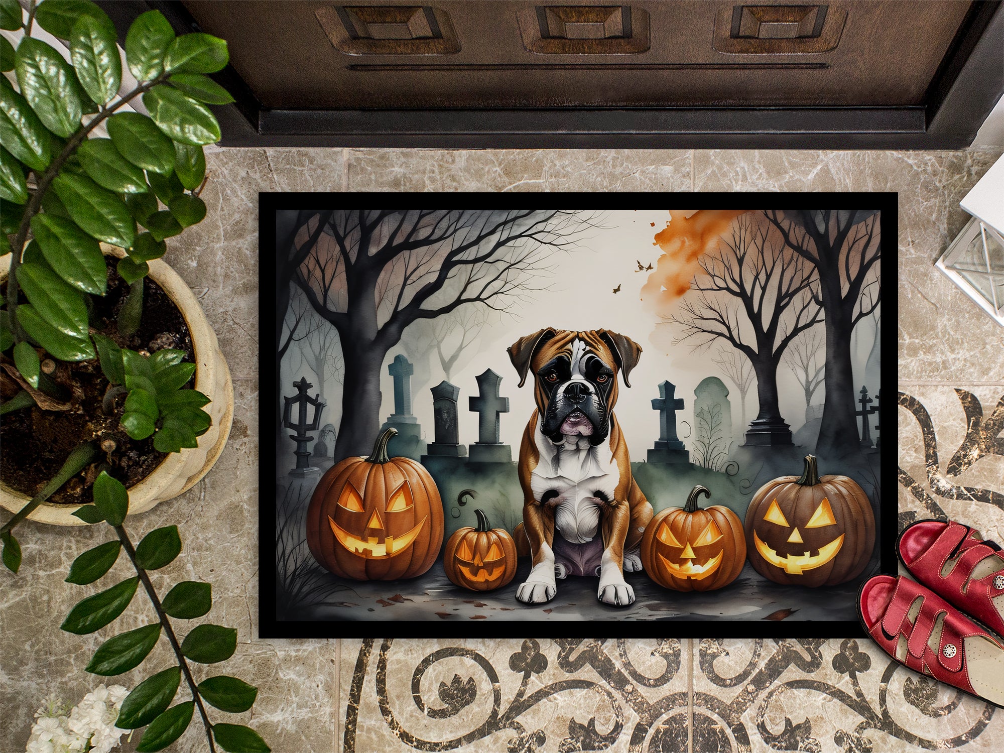 Boxer Spooky Halloween Indoor or Outdoor Mat 24x36  the-store.com.