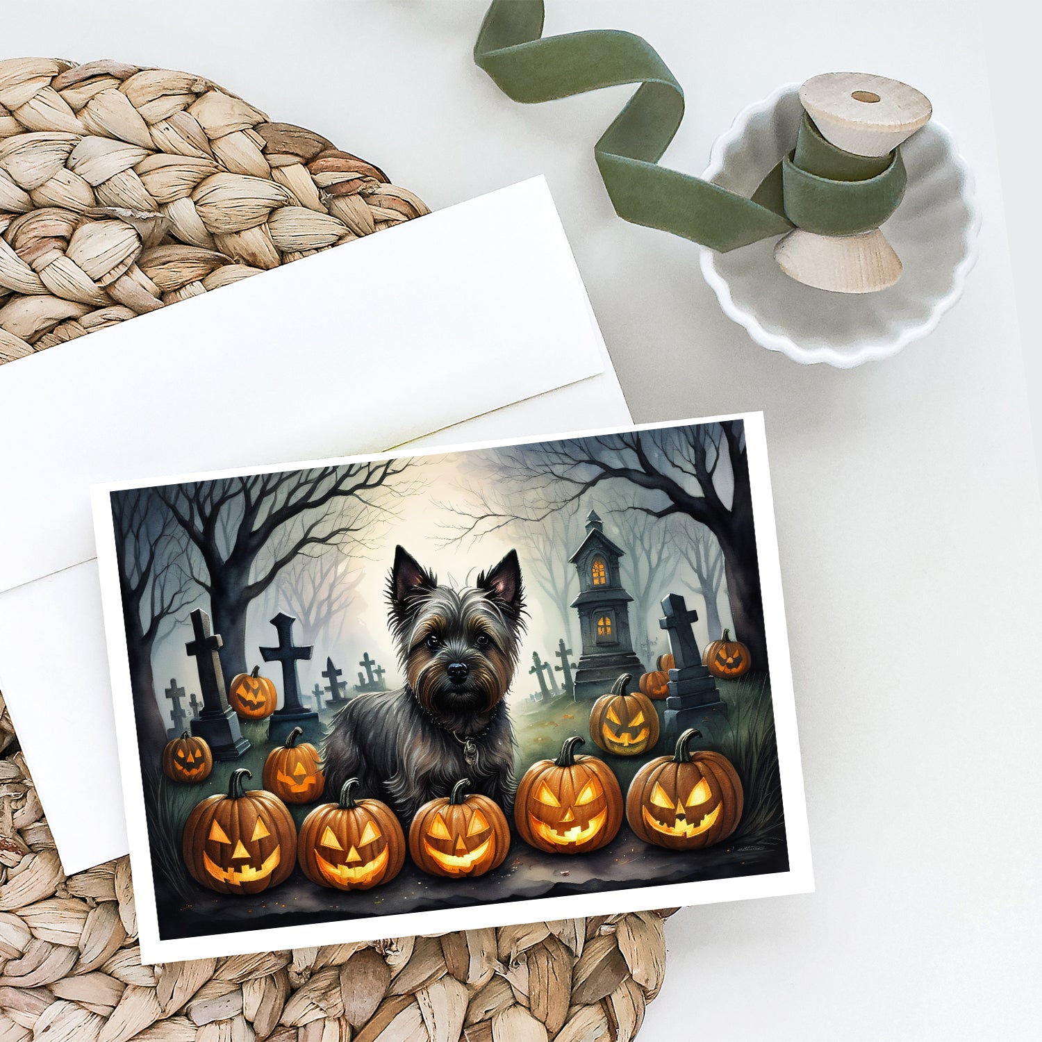 Buy this Cairn Terrier Spooky Halloween Greeting Cards and Envelopes Pack of 8