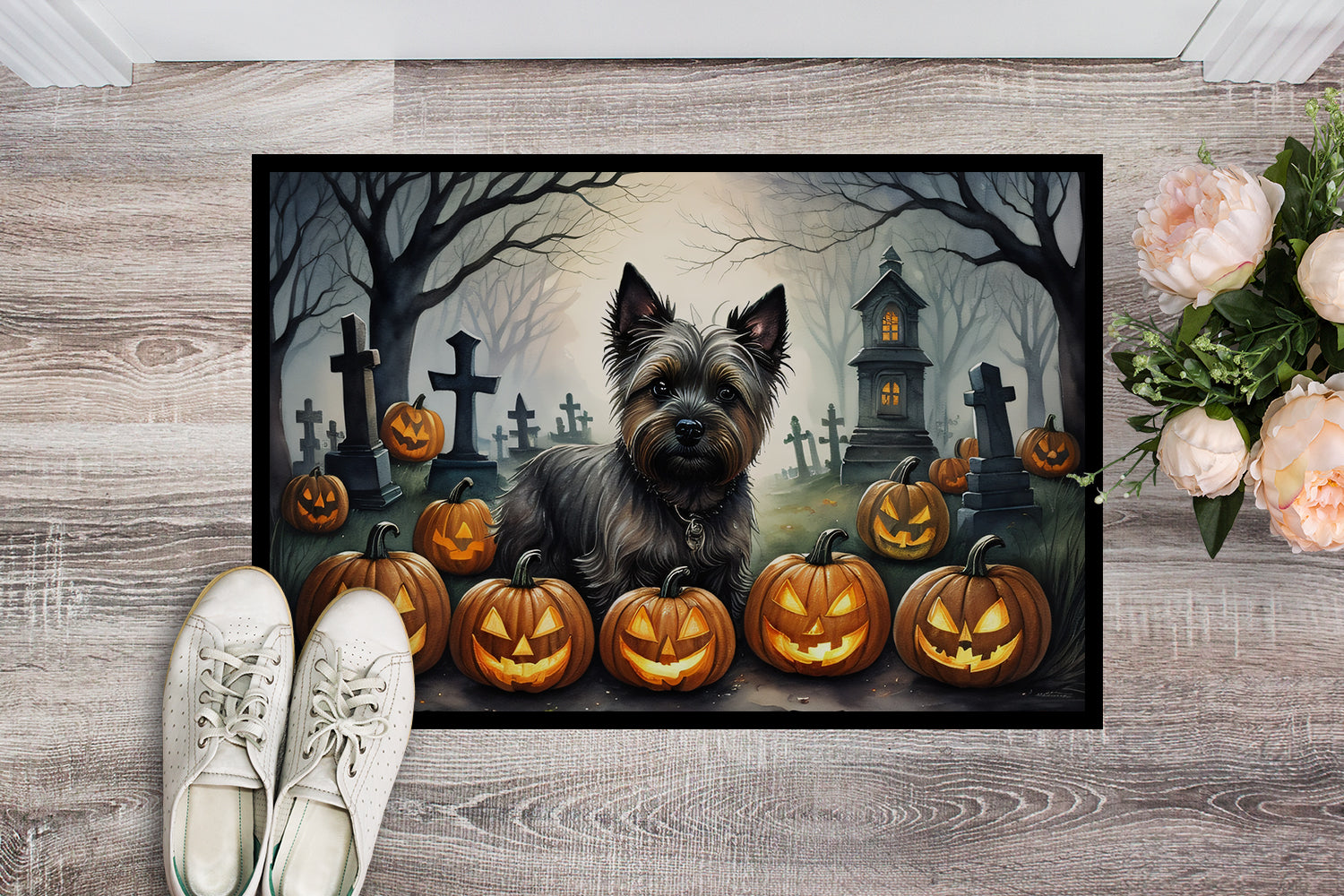 Cairn Terrier Spooky Halloween Doormat 18x27