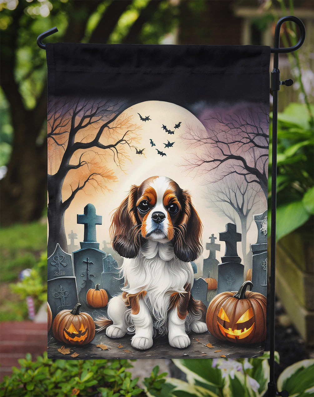 Cavalier Spaniel Spooky Halloween Garden Flag  the-store.com.