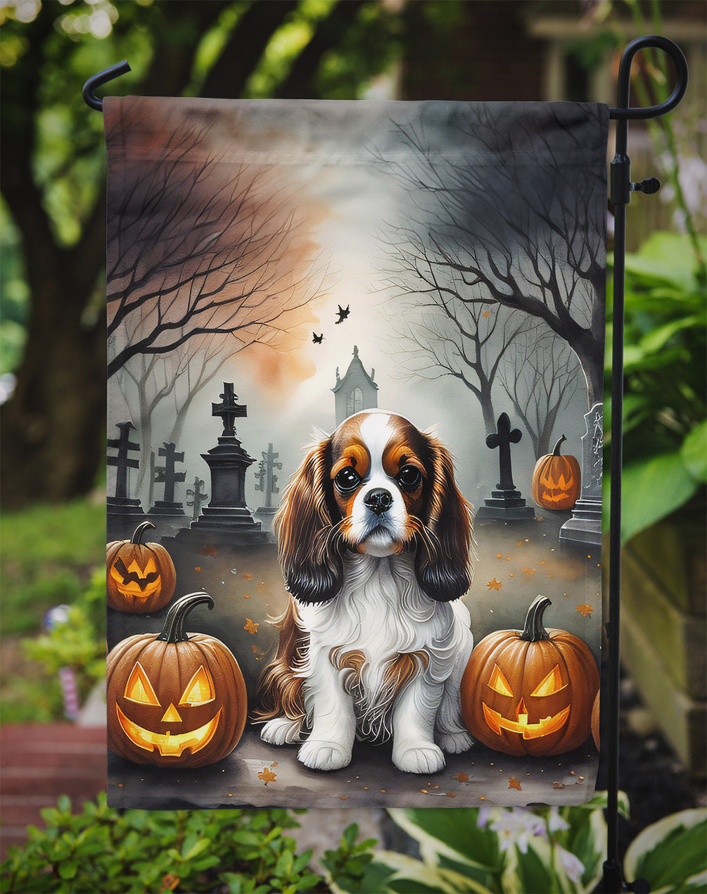 Cavalier Spaniel Spooky Halloween Garden Flag  the-store.com.