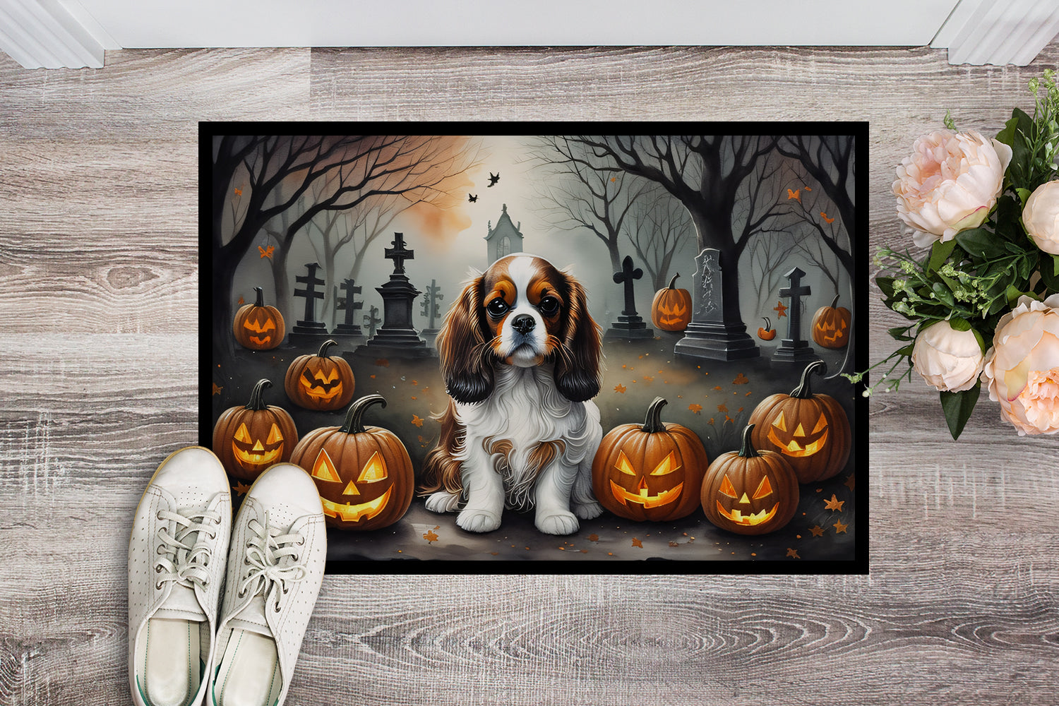 Cavalier Spaniel Spooky Halloween Indoor or Outdoor Mat 24x36  the-store.com.