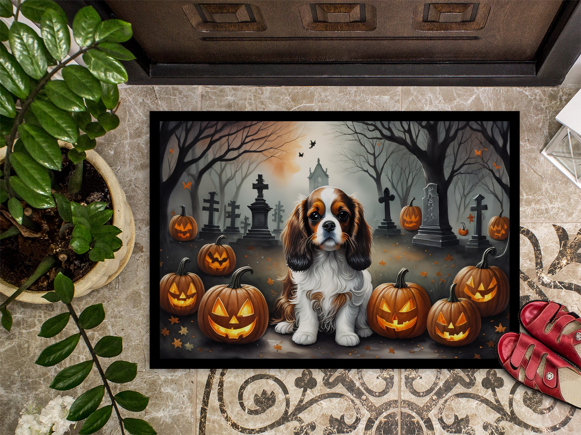 Cavalier Spaniel Spooky Halloween Doormat 18x27