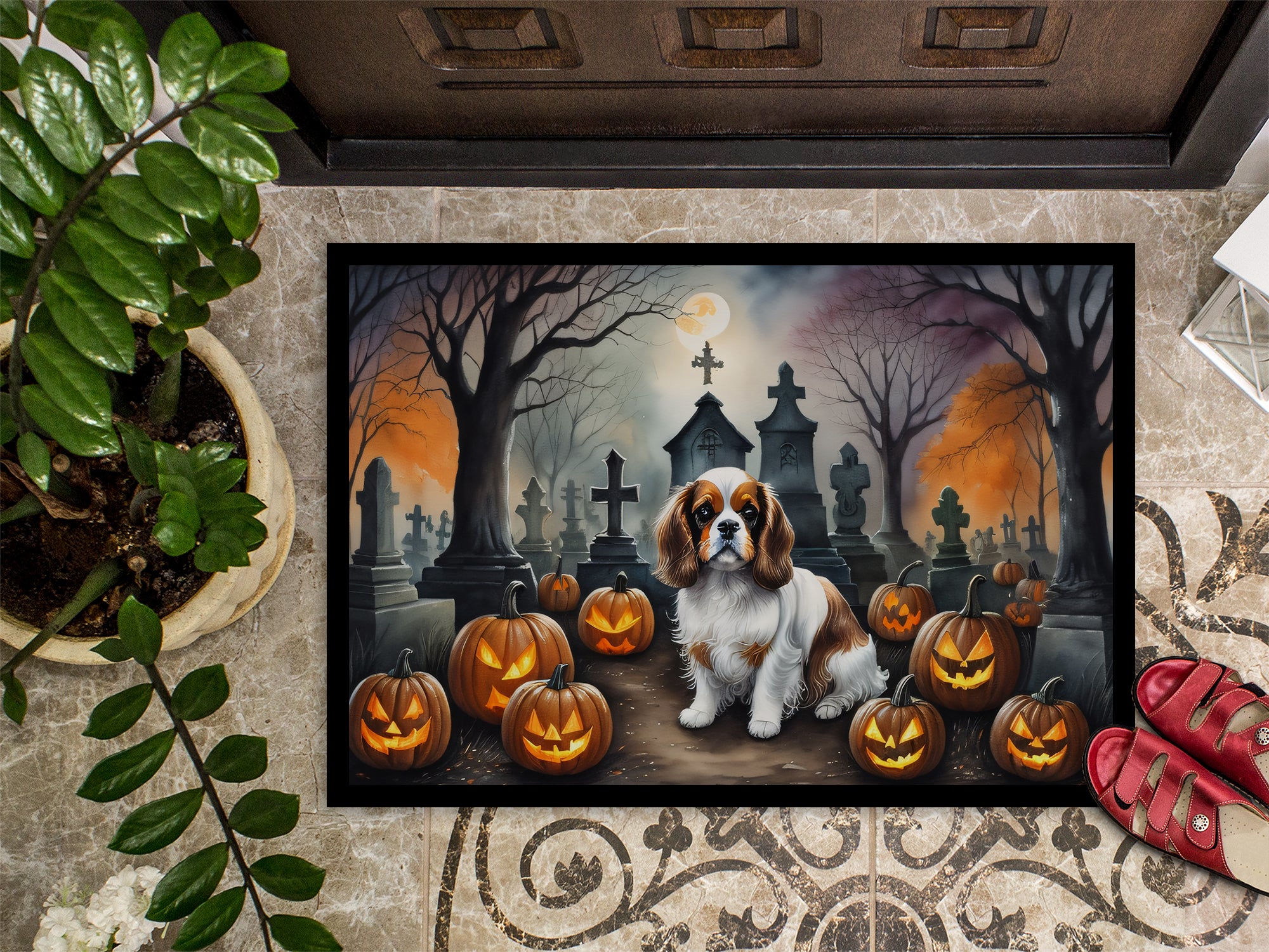 Cavalier Spaniel Spooky Halloween Indoor or Outdoor Mat 24x36  the-store.com.