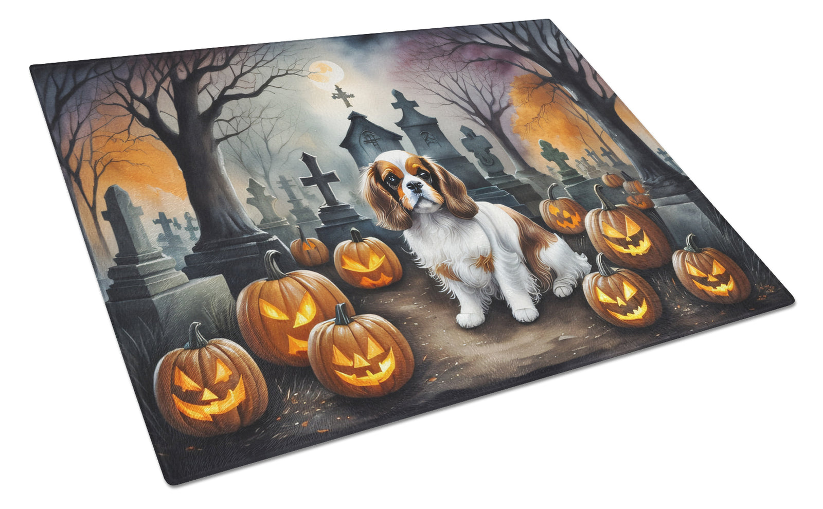 Buy this Cavalier Spaniel Spooky Halloween Glass Cutting Board Large