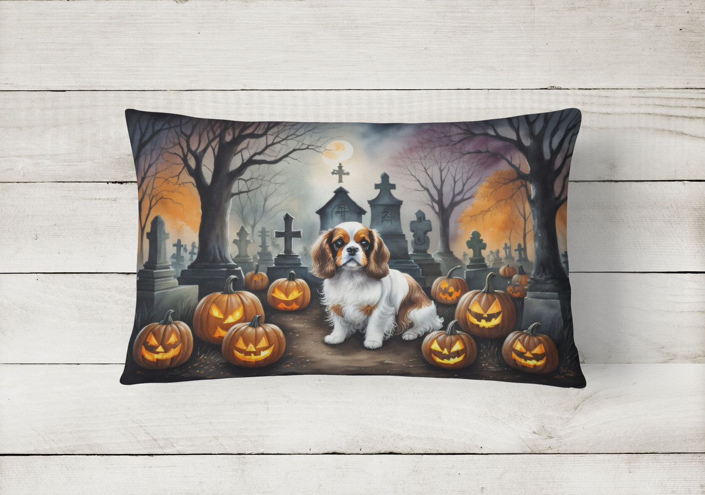 Cavalier Spaniel Spooky Halloween Fabric Decorative Pillow