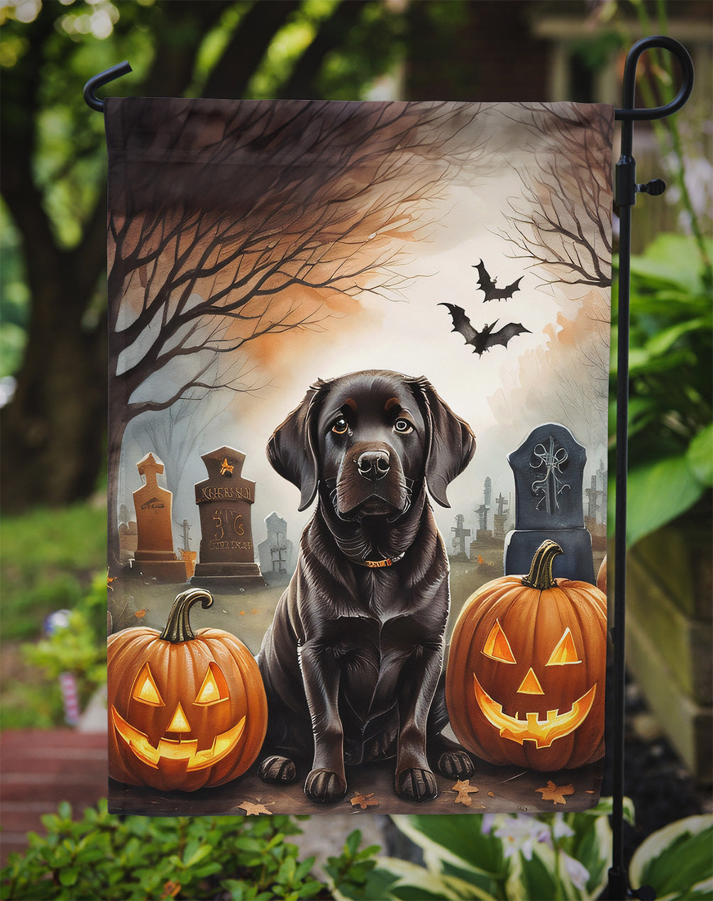Chocolate Labrador Retriever Spooky Halloween Garden Flag  the-store.com.