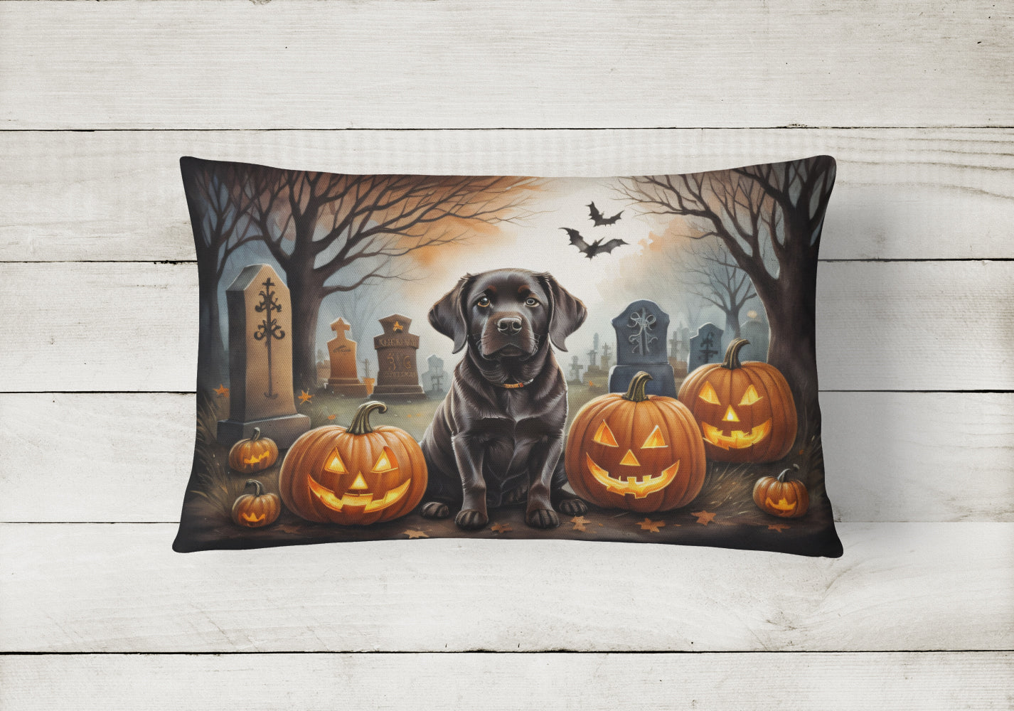Chocolate Labrador Retriever Spooky Halloween Fabric Decorative Pillow  the-store.com.
