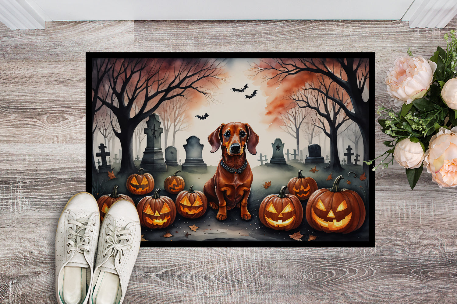 Dachshund Spooky Halloween Indoor or Outdoor Mat 24x36