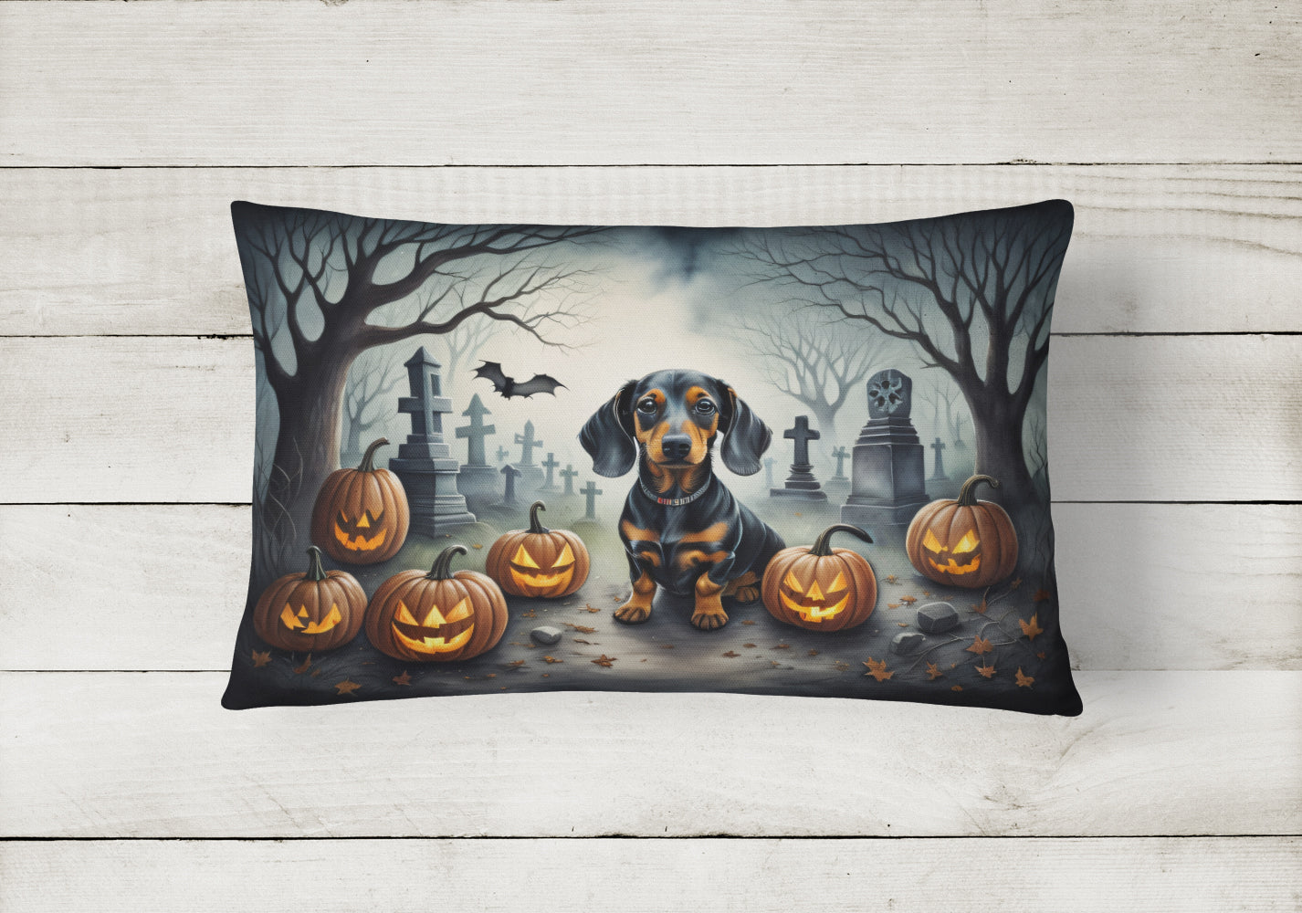 Dachshund Spooky Halloween Fabric Decorative Pillow  the-store.com.