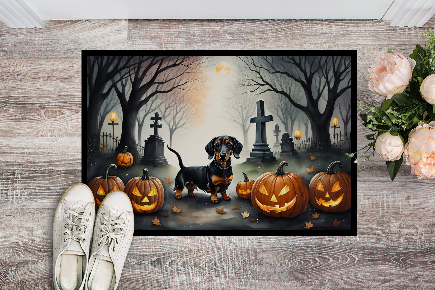 Dachshund Spooky Halloween Indoor or Outdoor Mat 24x36