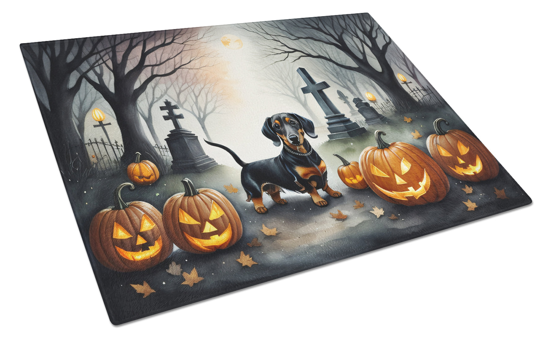 Buy this Dachshund Spooky Halloween Glass Cutting Board Large