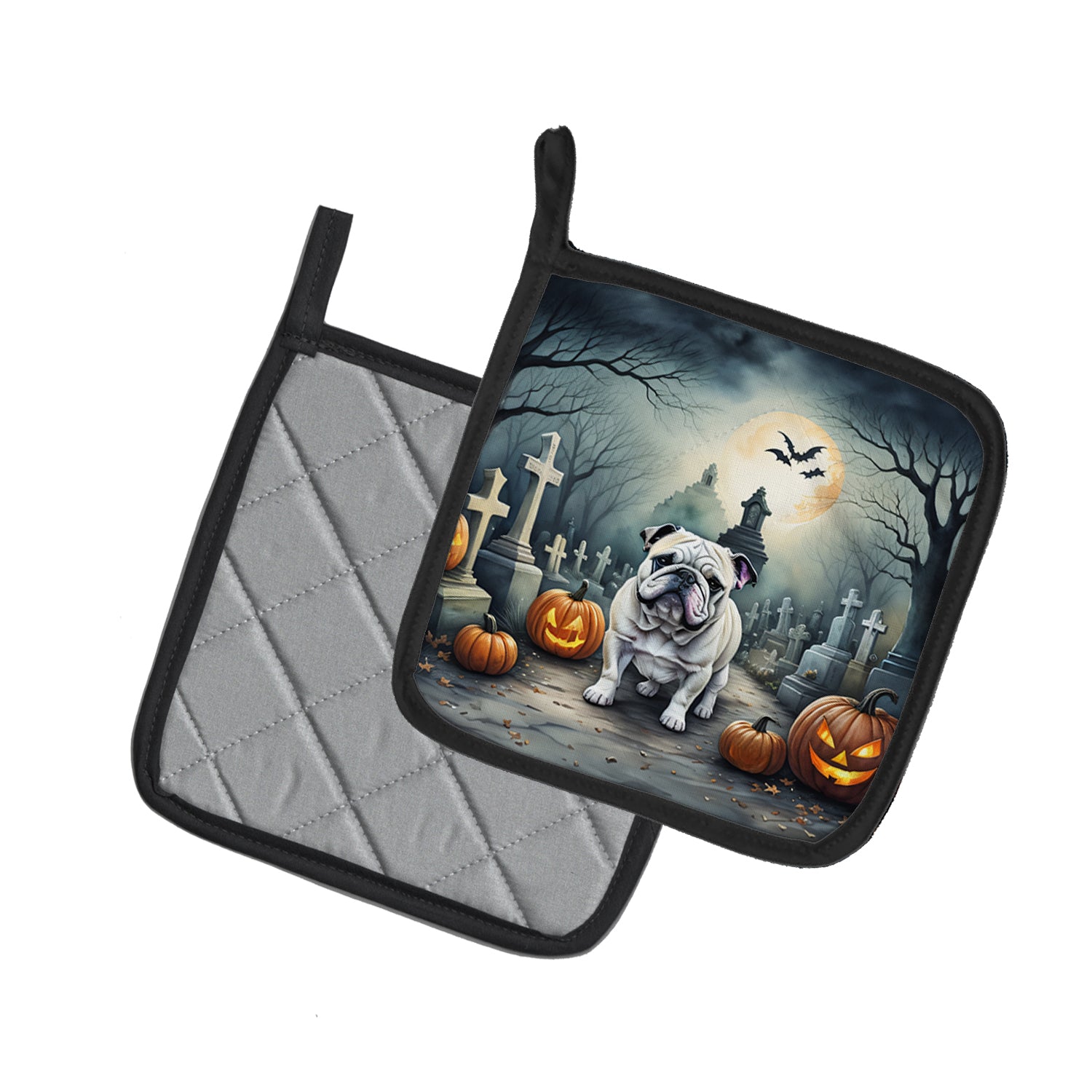 English Bulldog Spooky Halloween Pair of Pot Holders  the-store.com.