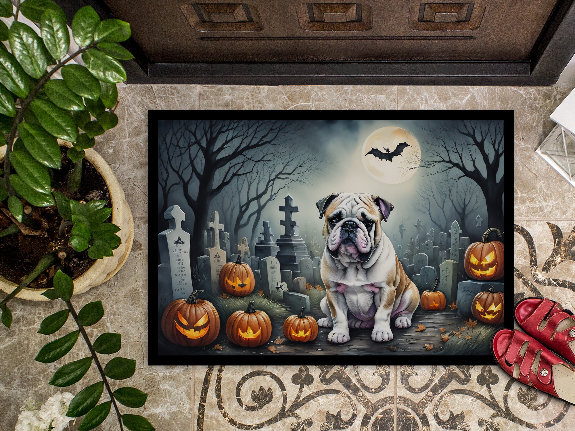 English Bulldog Spooky Halloween Indoor or Outdoor Mat 24x36  the-store.com.