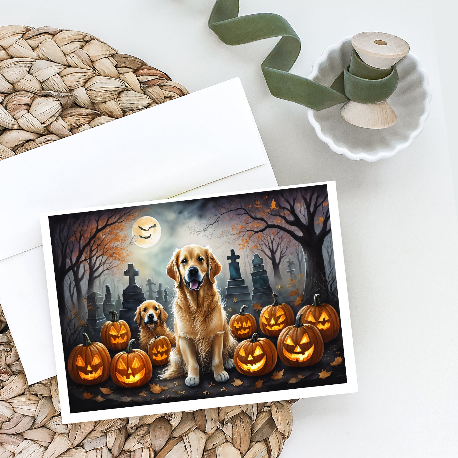 Golden Retriever Spooky Halloween Greeting Cards and Envelopes Pack of 8