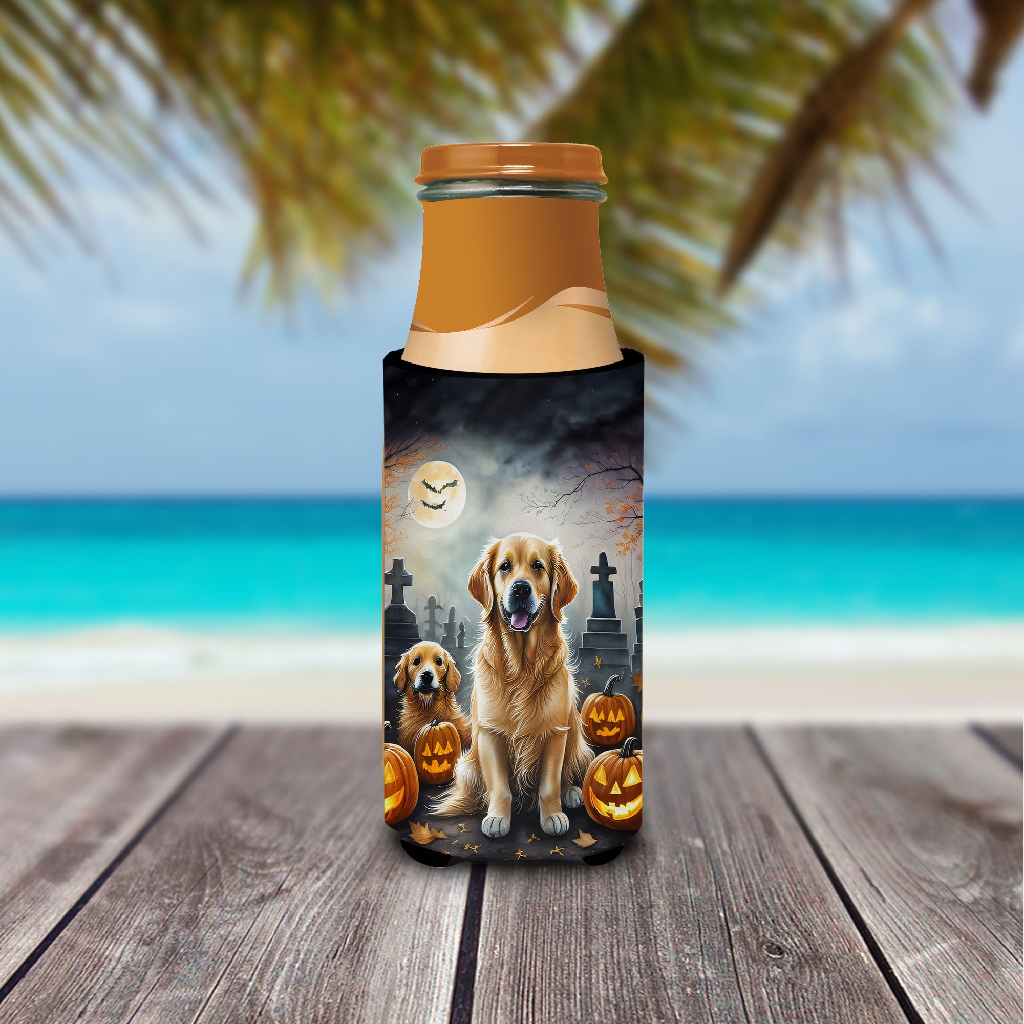 Golden Retriever Spooky Halloween Hugger for Ultra Slim Cans