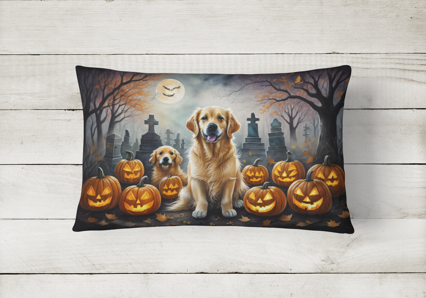 Buy this Golden Retriever Spooky Halloween Fabric Decorative Pillow