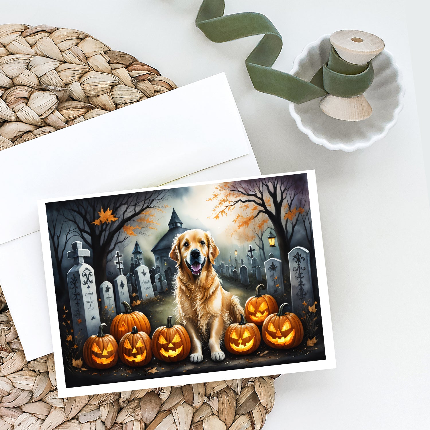 Golden Retriever Spooky Halloween Greeting Cards and Envelopes Pack of 8  the-store.com.