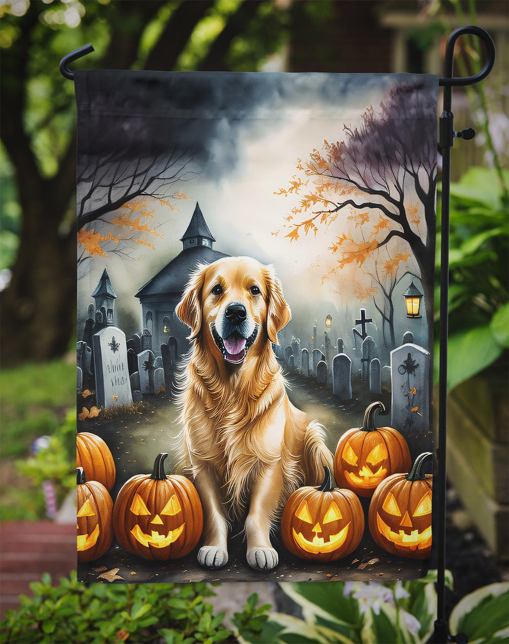 Golden Retriever Spooky Halloween Garden Flag