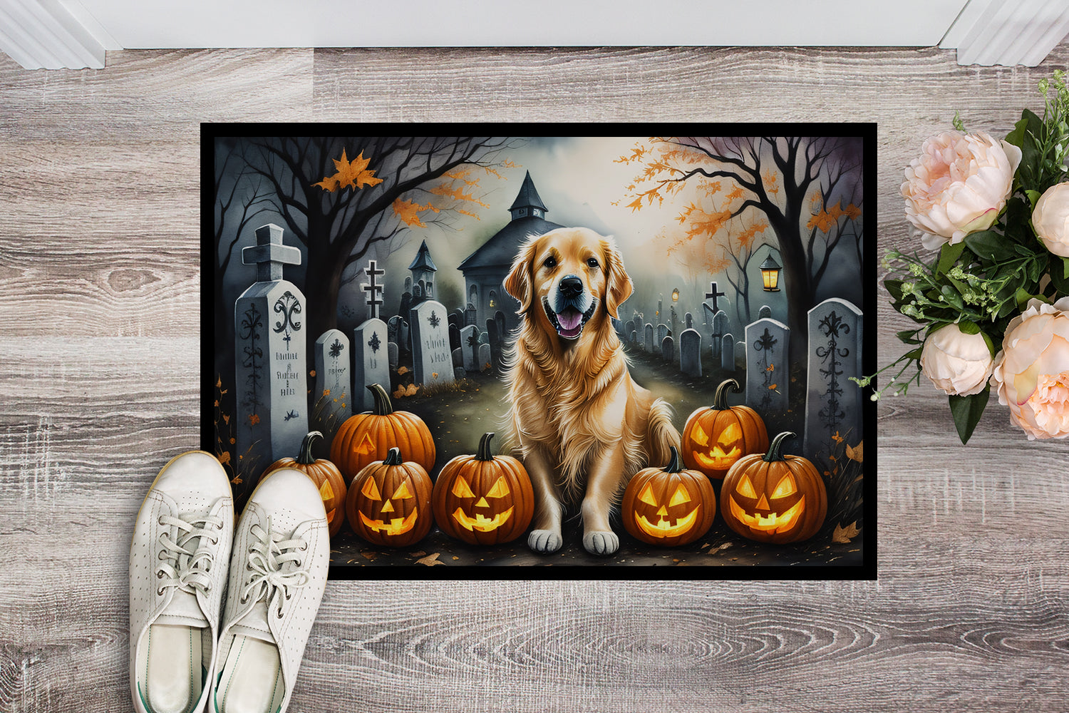 Golden Retriever Spooky Halloween Indoor or Outdoor Mat 24x36