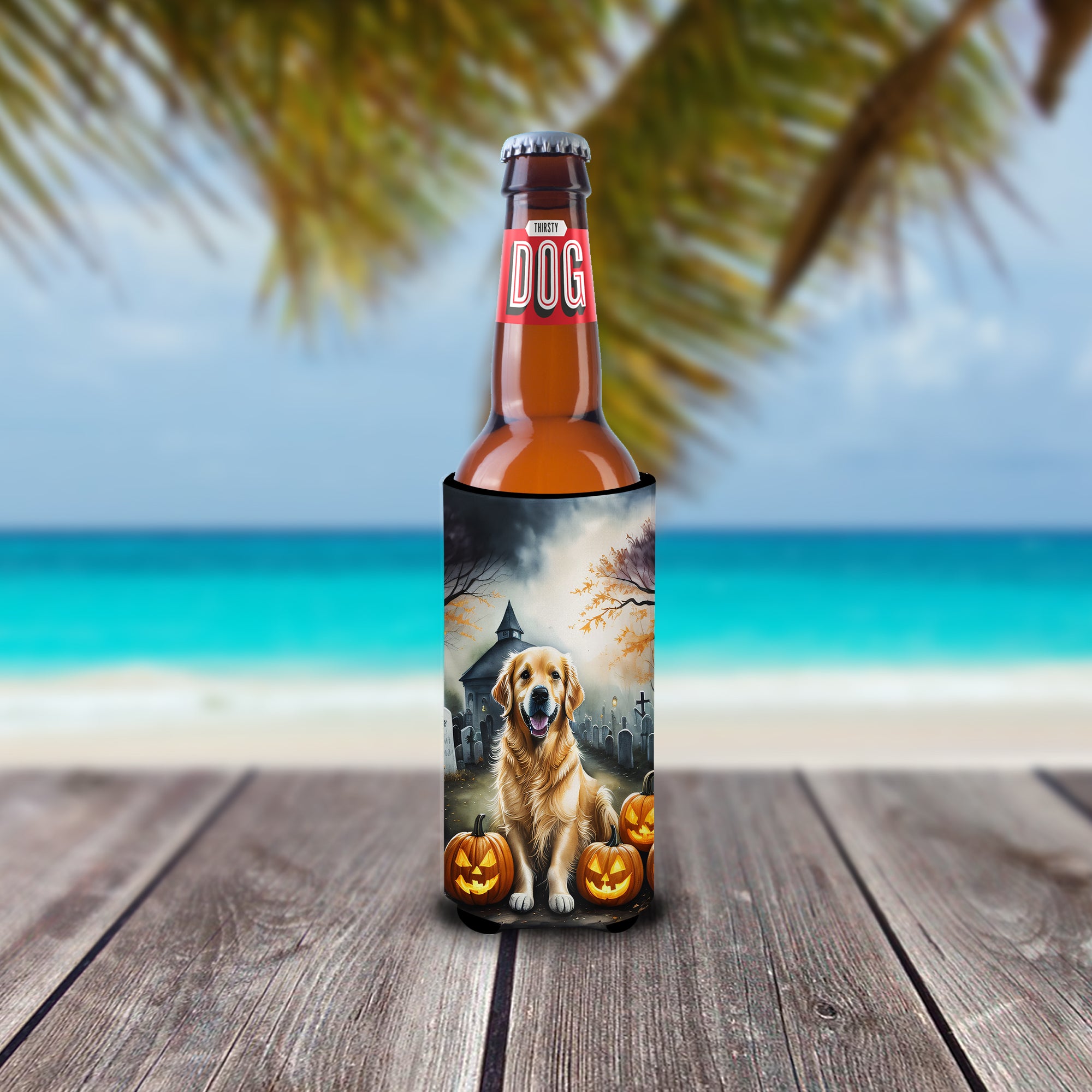 Golden Retriever Spooky Halloween Hugger for Ultra Slim Cans