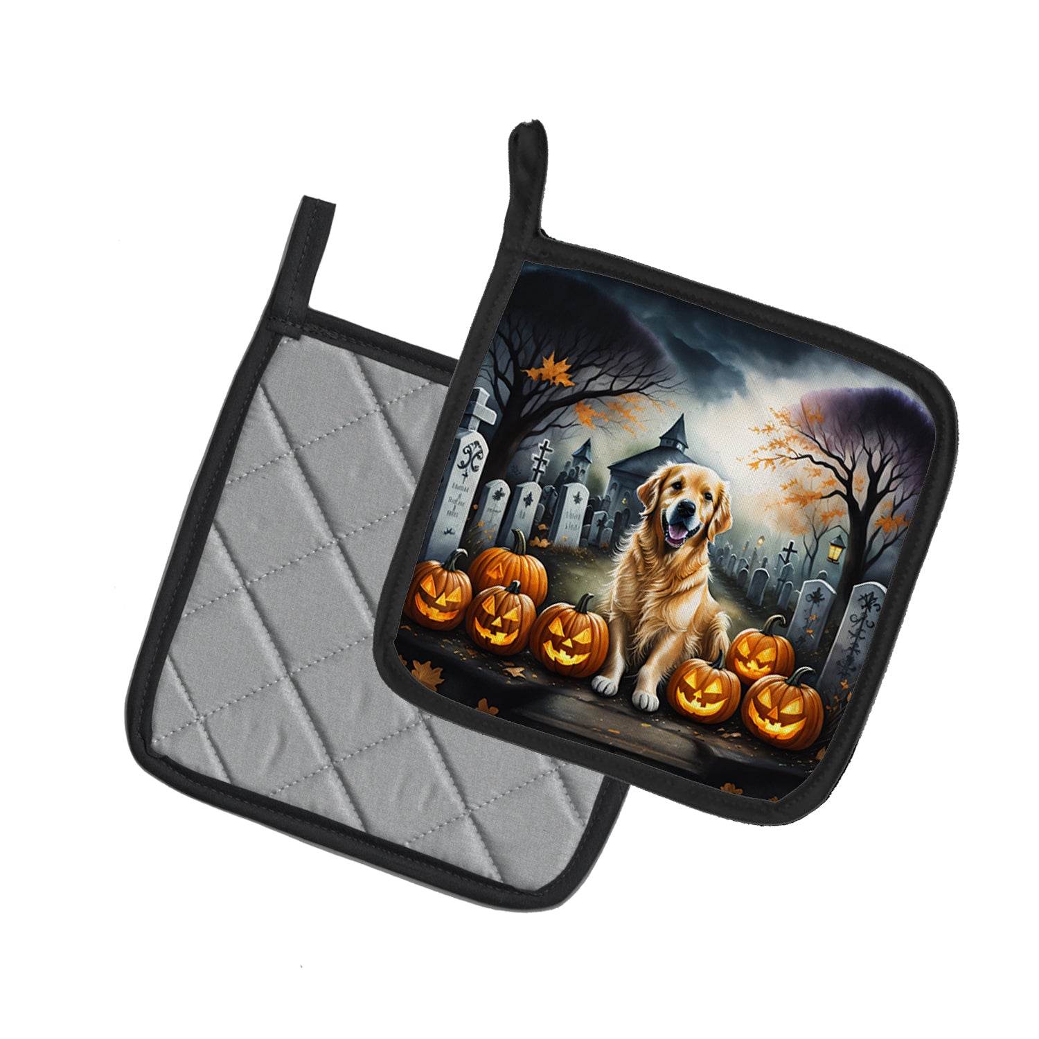 Golden Retriever Spooky Halloween Pair of Pot Holders