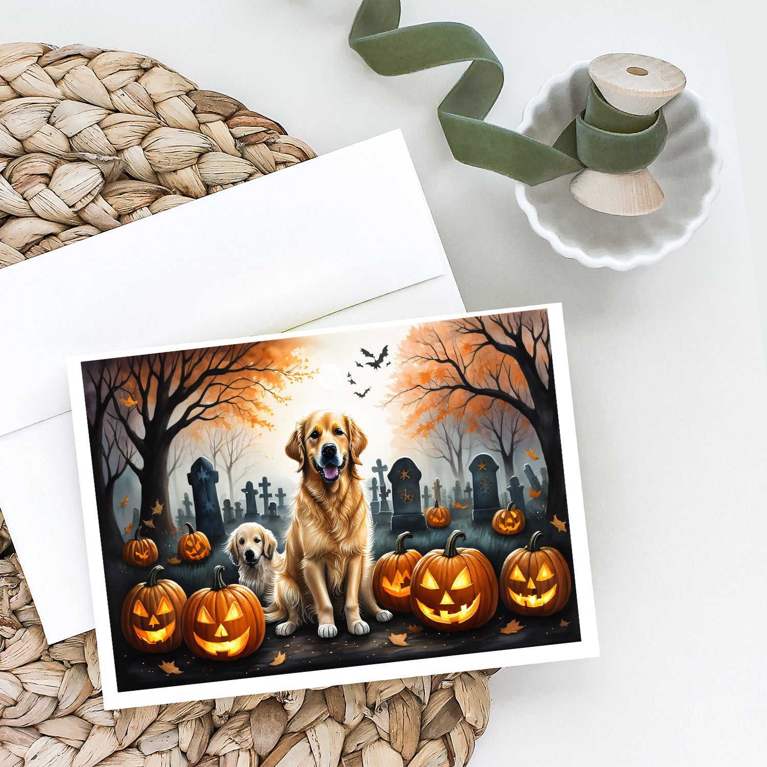 Golden Retriever Spooky Halloween Greeting Cards and Envelopes Pack of 8  the-store.com.