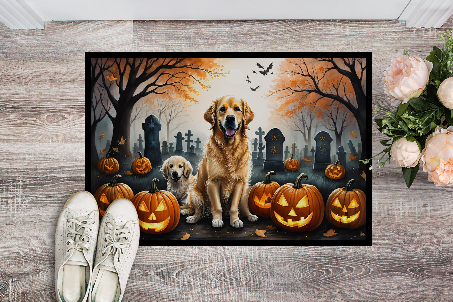 Golden Retriever Spooky Halloween Indoor or Outdoor Mat 24x36