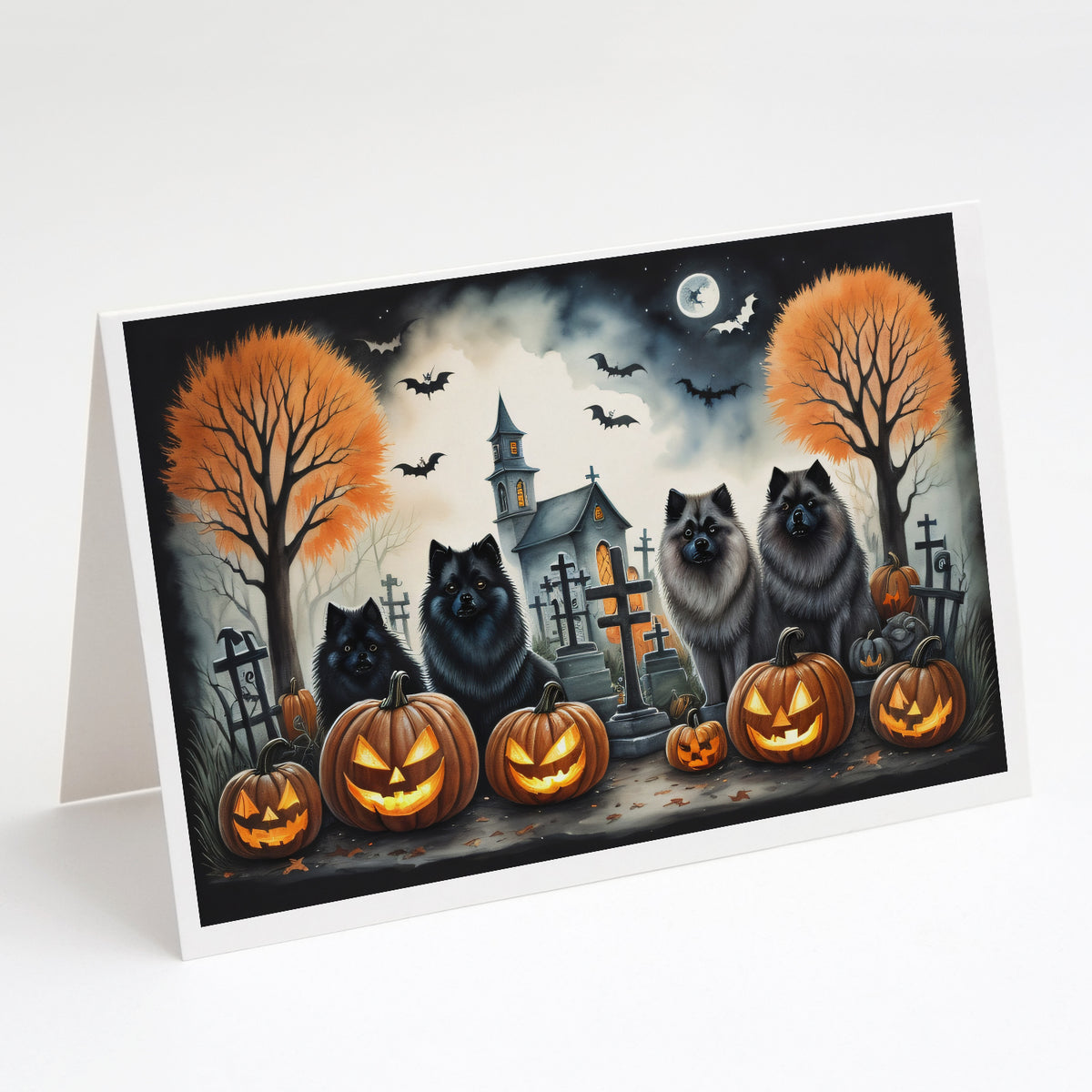 Buy this Keeshond Spooky Halloween Greeting Cards and Envelopes Pack of 8