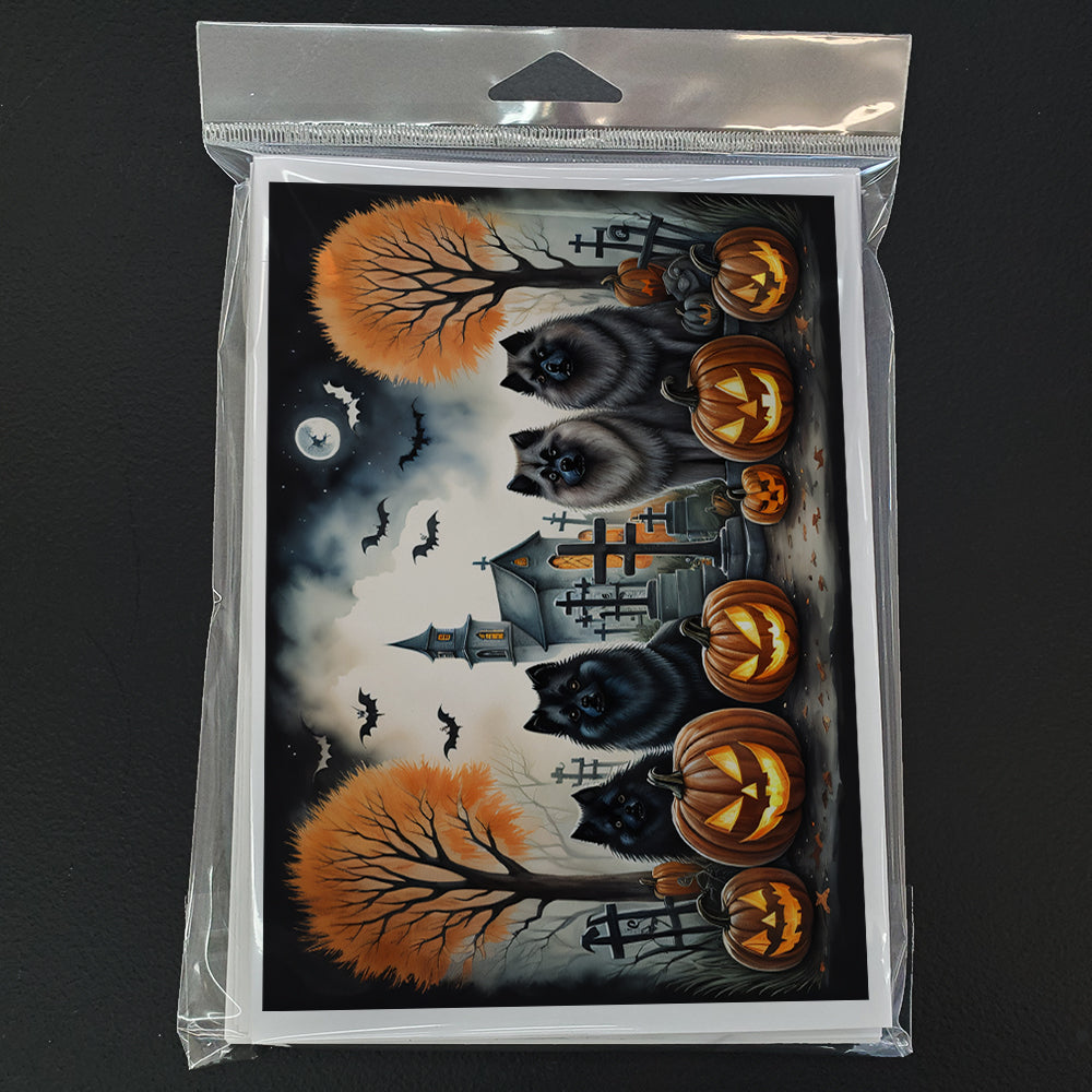 Keeshond Spooky Halloween Greeting Cards and Envelopes Pack of 8  the-store.com.