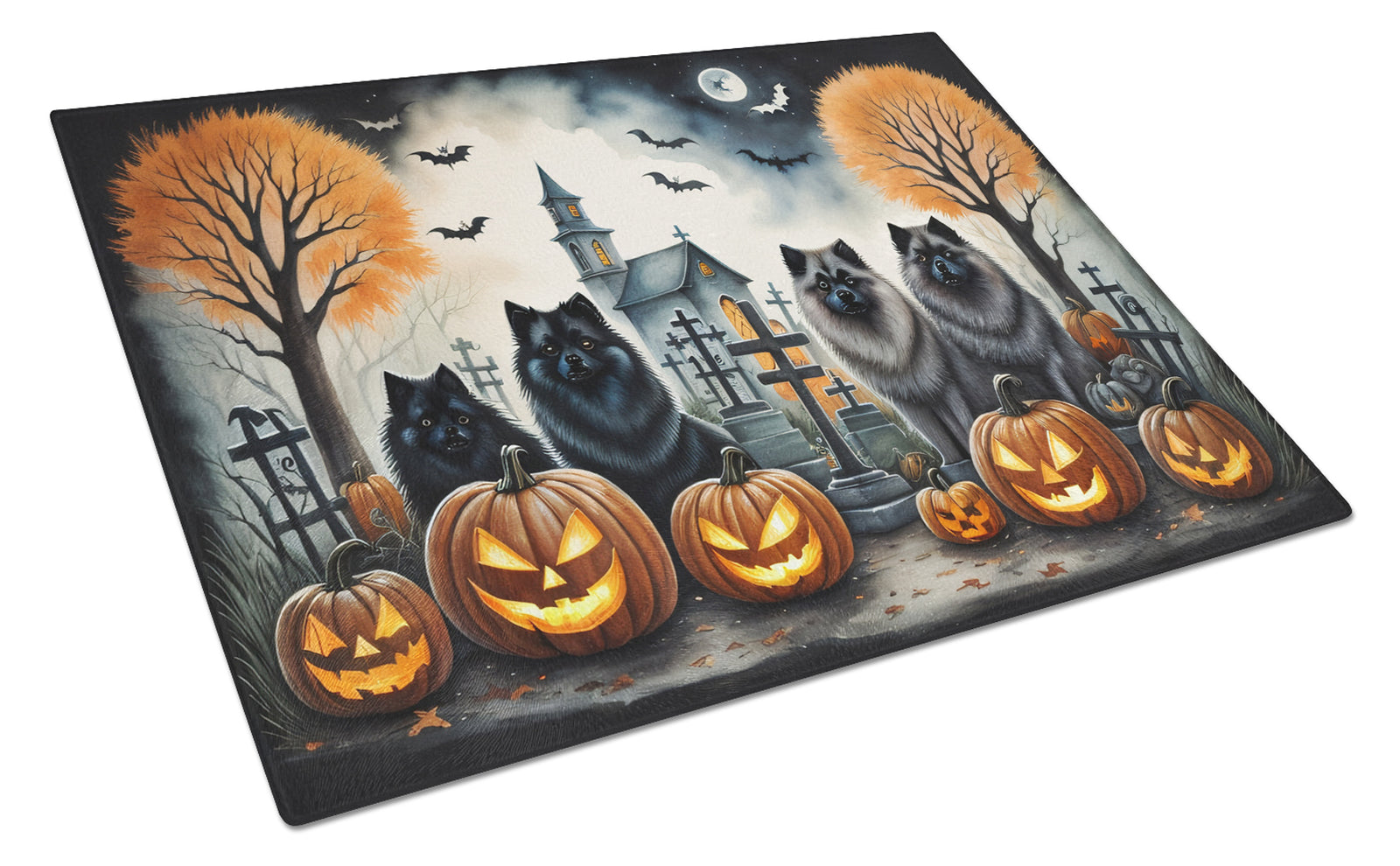 Buy this Keeshond Spooky Halloween Glass Cutting Board Large