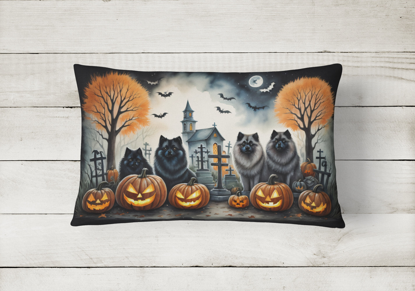 Keeshond Spooky Halloween Fabric Decorative Pillow