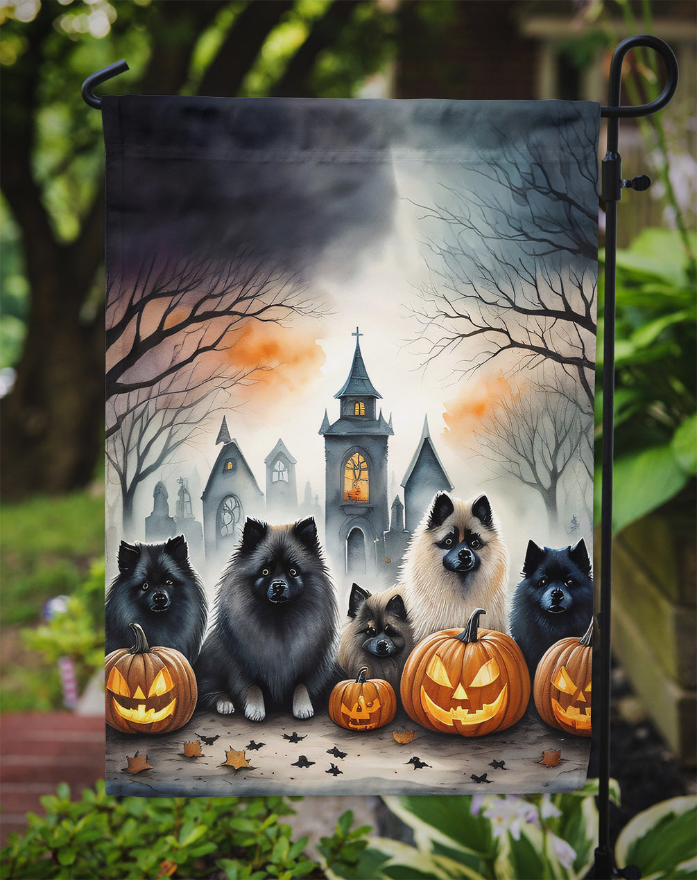 Keeshond Spooky Halloween Garden Flag