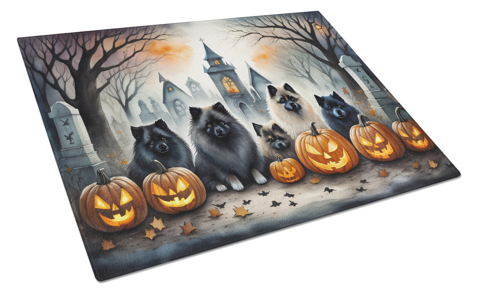 Buy this Keeshond Spooky Halloween Glass Cutting Board Large