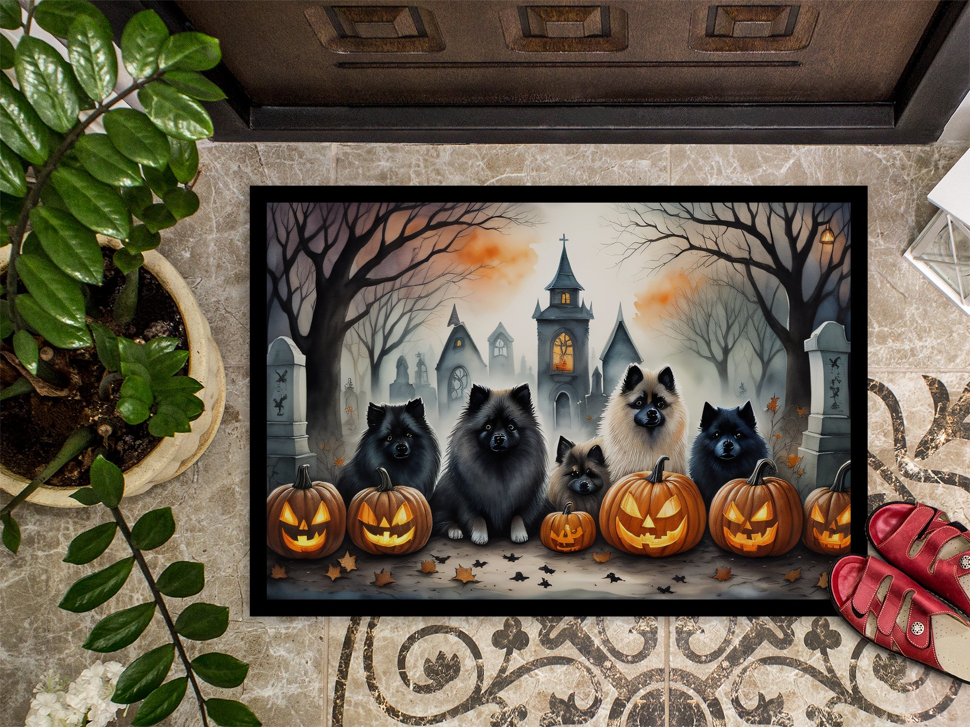 Keeshond Spooky Halloween Doormat 18x27  the-store.com.