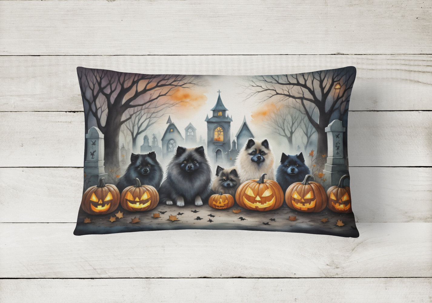 Keeshond Spooky Halloween Fabric Decorative Pillow  the-store.com.