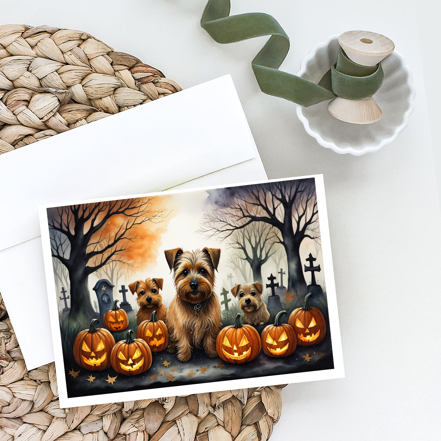 Norfolk Terrier Spooky Halloween Greeting Cards and Envelopes Pack of 8